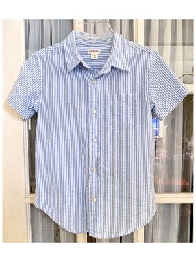 Crewcuts Light Blue & White Striped Short-Sleeve Button-Down